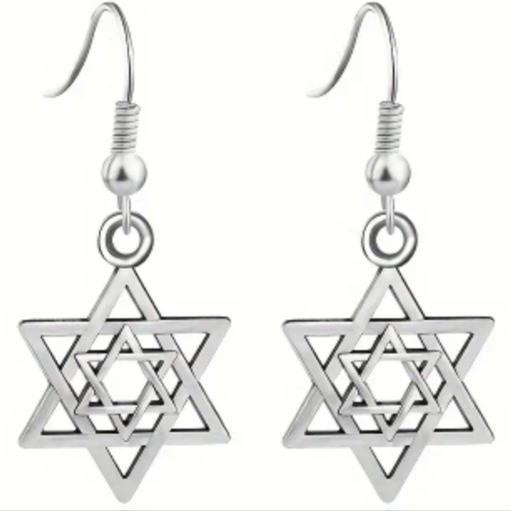 Earrings --Stacked Hexagram / Star of David Dangles